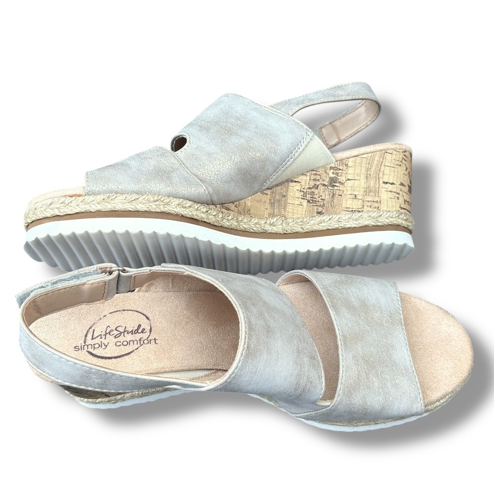 Life Stride Simply Comfort Beachy‎ Women's Wedge Sandals Size 8.5 Neutral - Picture 4 of 8